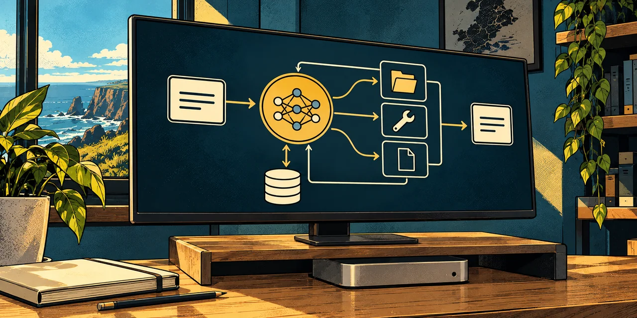 A clear model, persistent-memory and tool workflow on a modern AI workstation.