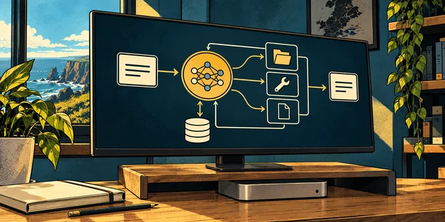 A clear model, persistent-memory and tool workflow on a modern AI workstation.